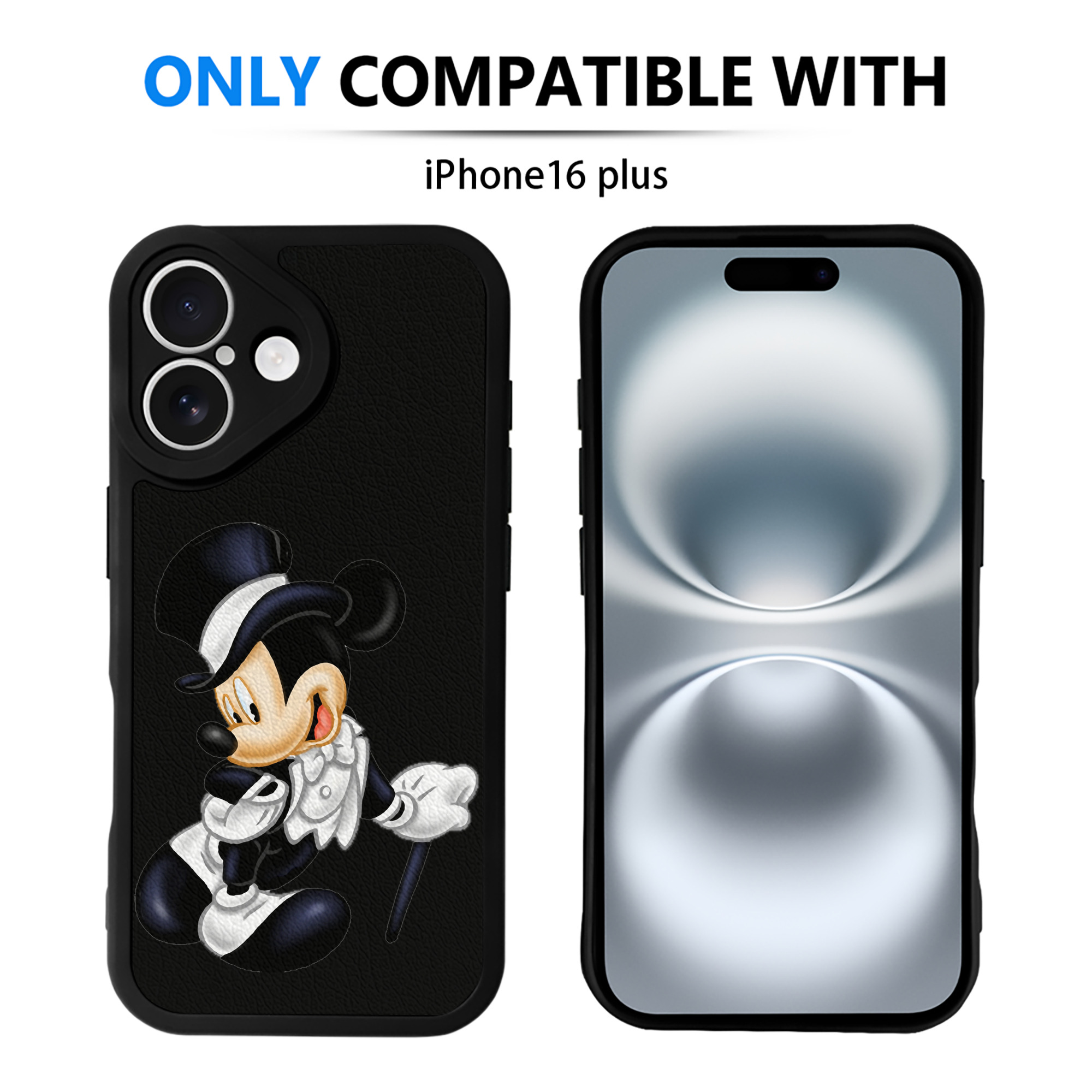 （画像用） ミッキーマウス Mickey Mouse 【iPhone 16シリーズ対応】シリコンスマホケース（レザー調） 材質：シリコン